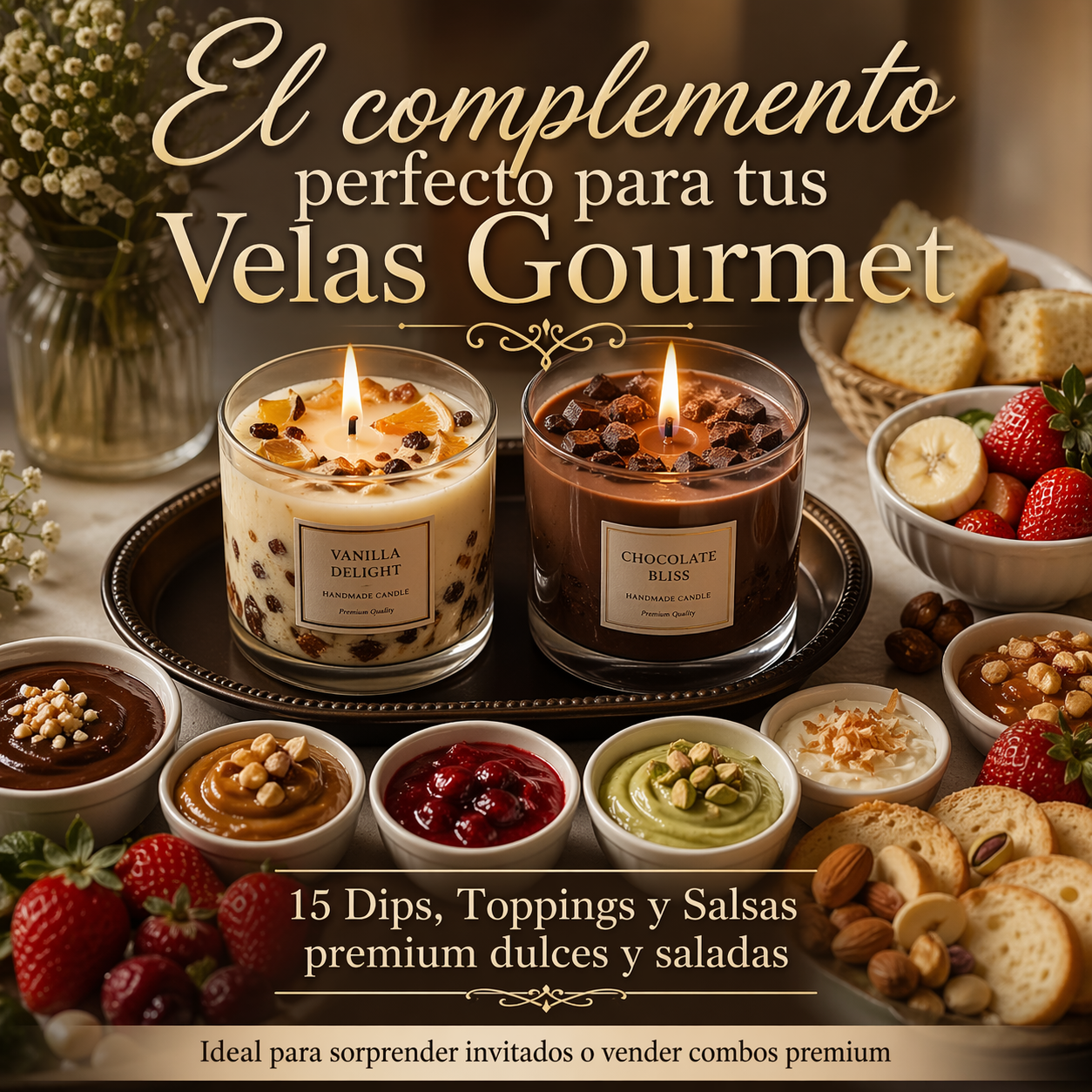 15 Dips, toppings y salsas premium dulces y saladas